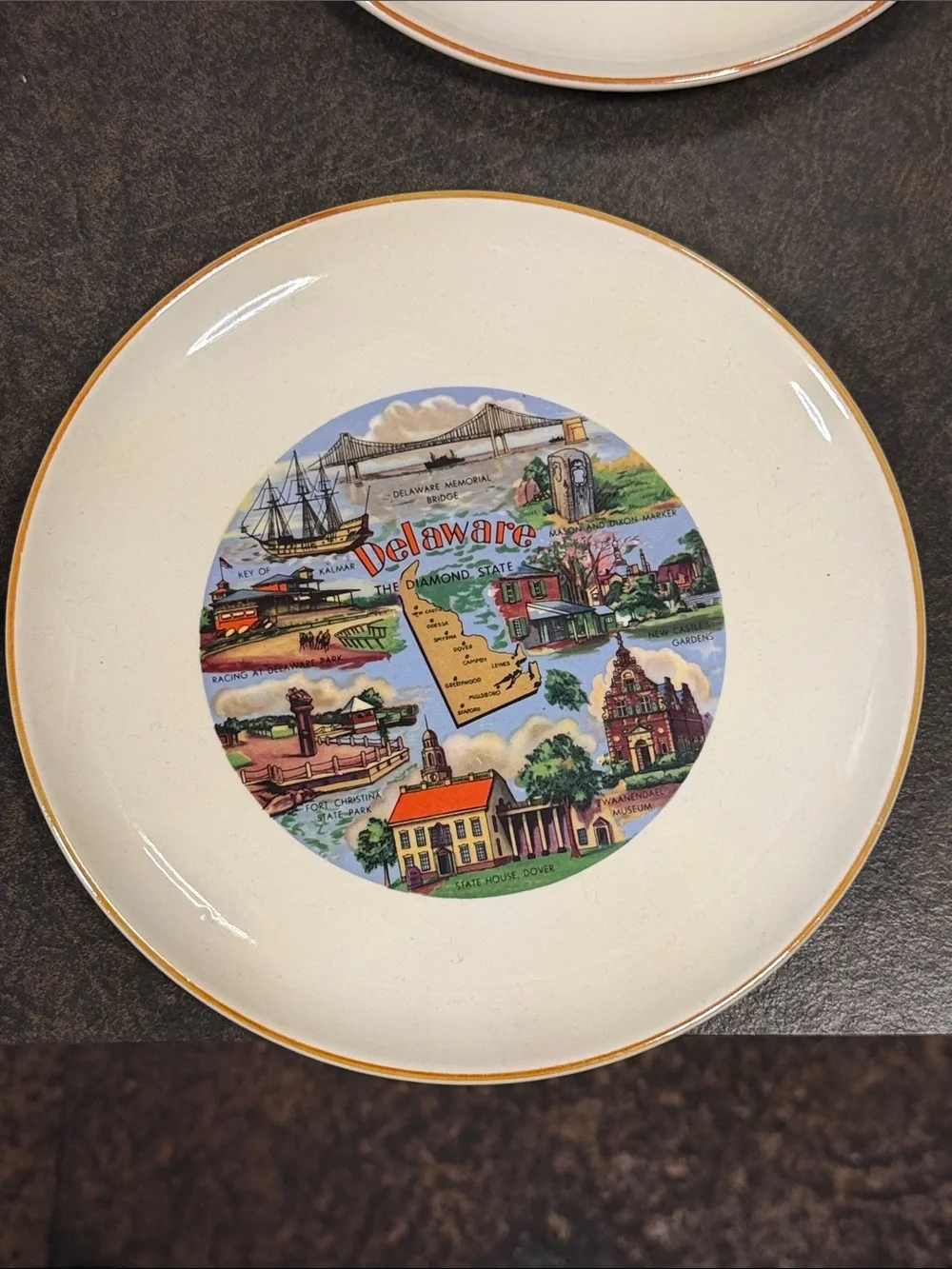 Delaware Collectible Decorative Plate with Gold Rim